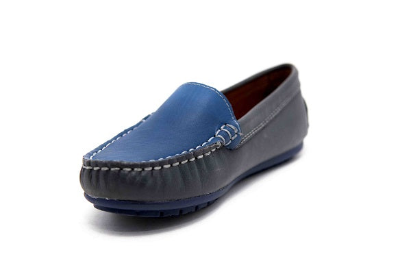 Venettini Boys 55-Gordy Grey & Pacific Wax Leather Loafer Shoe