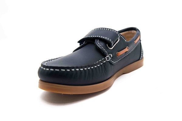 Pablosky Kids Brown Leather Navy Moccasin Shoe - 123929