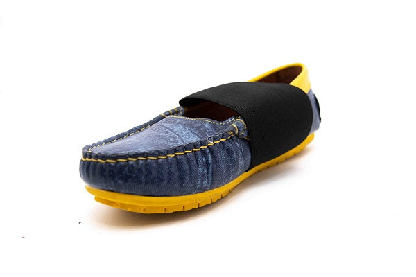 Venettini Girls 55-Lilyc Yellow & Denim Loafer with Elastic Strap