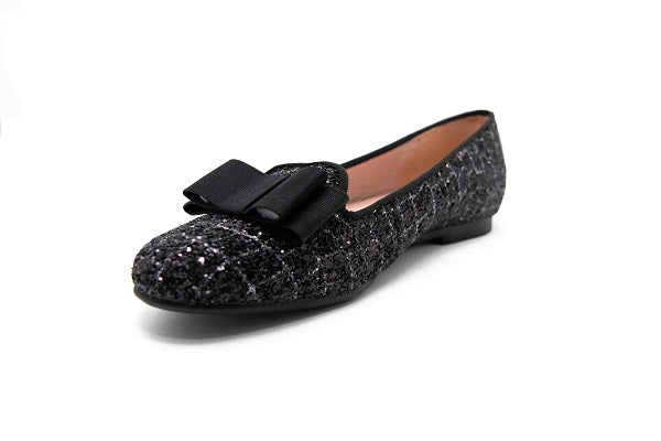 Venettini Girls 55-Debra/Piper Black Croc Glitter Grain Slip On Shoe