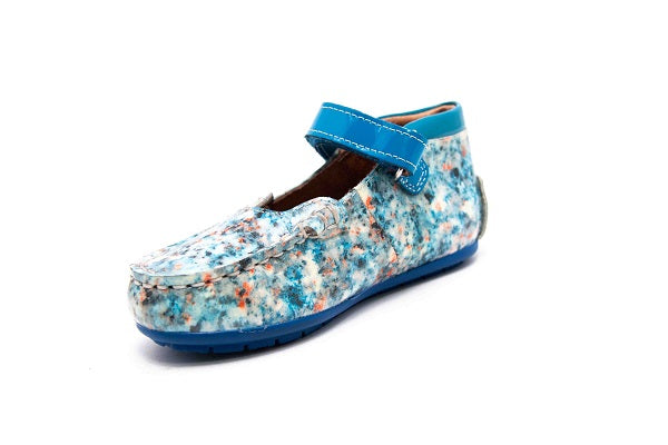 Venettini Girl's 55-Rachel Blue Spot Leather Flat Shoe