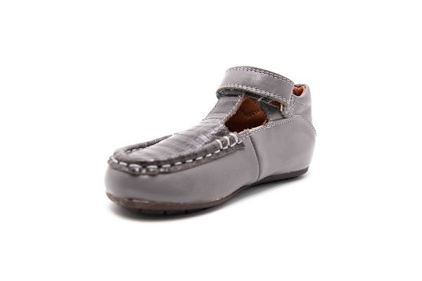 Venettini Girls 55-Luke Grey Leather T-Strap Flat Shoe