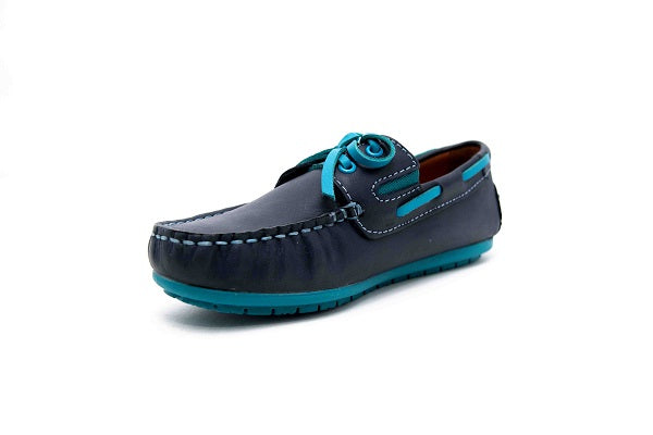 Venettini Boys 55-Scott Navy & Turqoise Laced Loafer Shoe