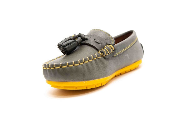 Venettini Boys 55-Garda Grey Crinkled & & Yellow Leather Loafer