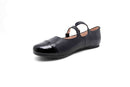 Venettini Girls 55-Sara Black Zafiano Pearlized Leather Double Buckle Flat Shoe