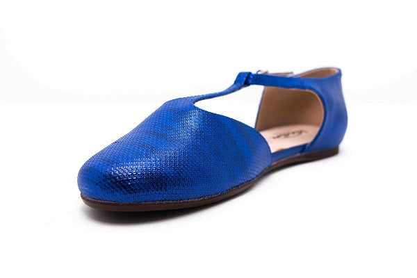 Venettini Girls 55-Bell Cobalt Leather T-Strap Flat Shoe