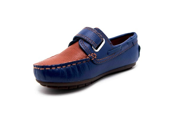 Venettini Boys Samy 4 Cobalt and Luggage Zillow Leather Loafer