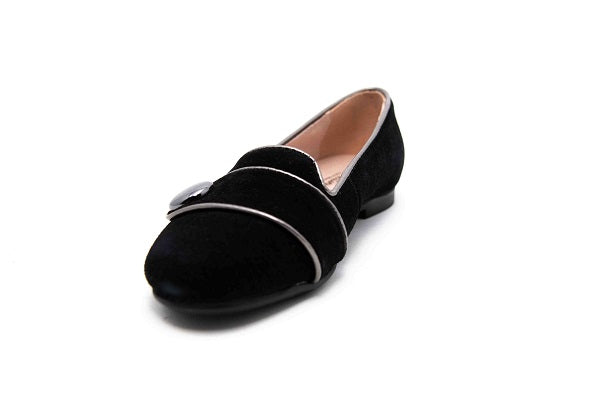 Venettini Girls 55-Lolita Black Suede & Pewter Slip On