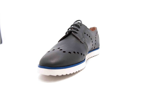 Venettini Boys 55-Lennon Grey Wax Leather Perforated Sneaker