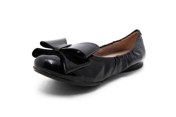 Venettini Girls 55-Jody Black Patent Leather Flat Shoe with Bow