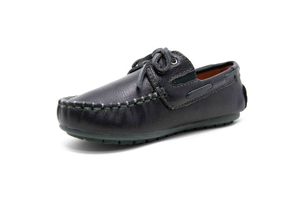 Venettini Boys 55-Scott Black Crinkled Hunter Green Leather Loafer Shoe