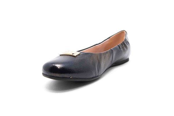 Venettini Girls 55-Kim Navy Brush Saffiano Leather Flat Shoe