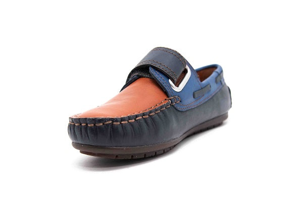 Venettini Boys 55-Samy 6 Navy Wax Leather Loafers with Strap