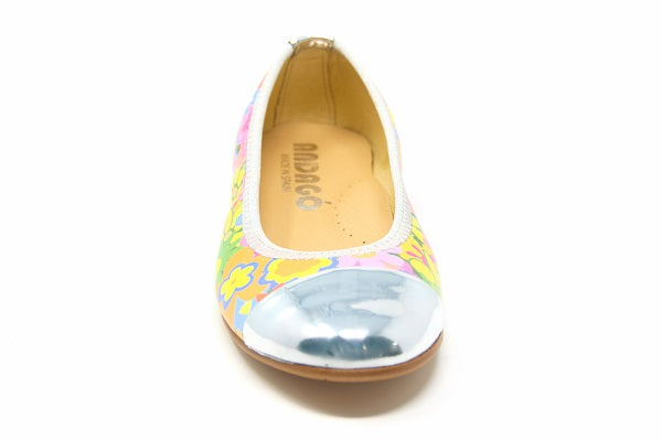 Andgo 22-Madi Flower Print Girls Leather Flat Shoe