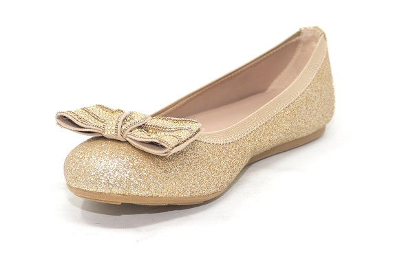 Stuart Weitzman Kids Girls Fannie Chain Glitter Gold Flat Shoe