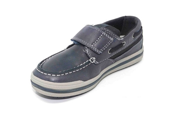 Geox Jr Elvis 29 Boys Navy & Black Leather Velcro Sneaker