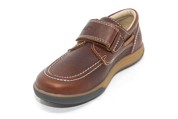 Pablosky Kids Brown Leather Velcro Boys Deck Shoe - 669071