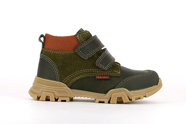 Pablosky Kids Olive & Black Leather Velcro Boys Boot - 592081