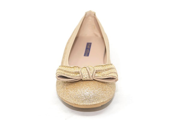 Stuart Weitzman Kids Girls Fannie Chain Glitter Gold Flat Shoe