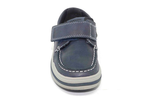 Geox Jr Elvis 29 Boys Navy & Black Leather Velcro Sneaker