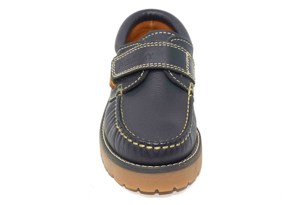 Pablosky Kids Navy Leather Velcro Boys Deck Shoe - 122525