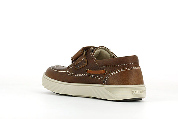 Pablosky Kids Brown Leather Velcro Boys Boat Shoe - 669191