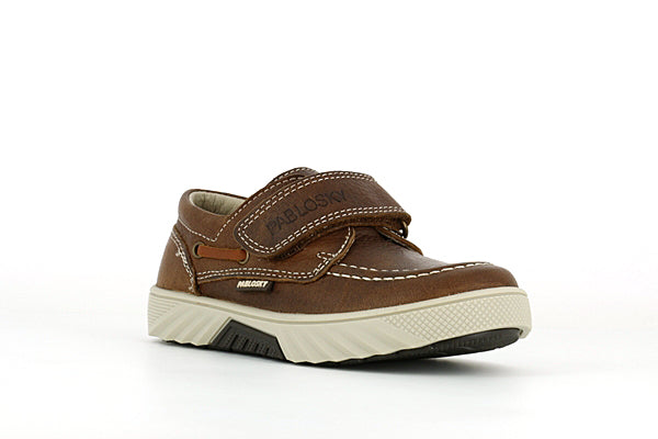 Pablosky Kids Brown Leather Velcro Boys Boat Shoe - 669191