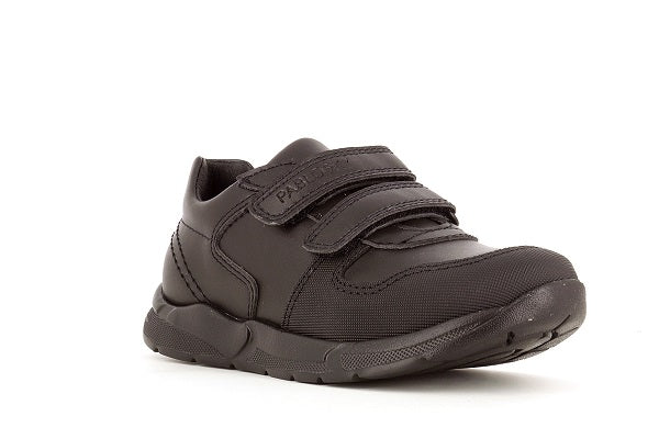 Pablosky Kids Black Leather Double Velcro Sneaker - 720510