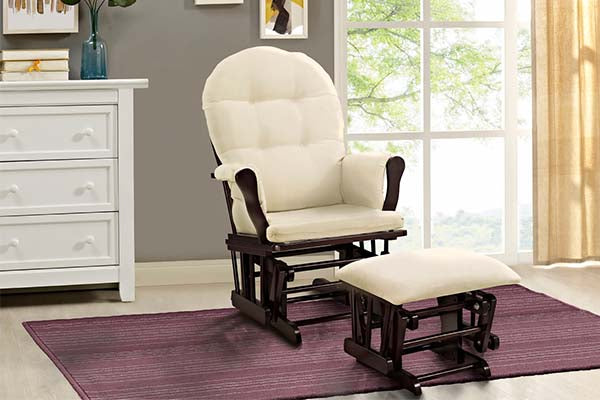 Angel Line Windsor Glider and Ottoman Espresso Finish and Beige Cushions