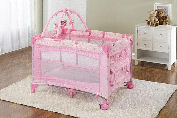 Big Oshi Portable Deluxe Playard with Canopy Net Topper, Pink