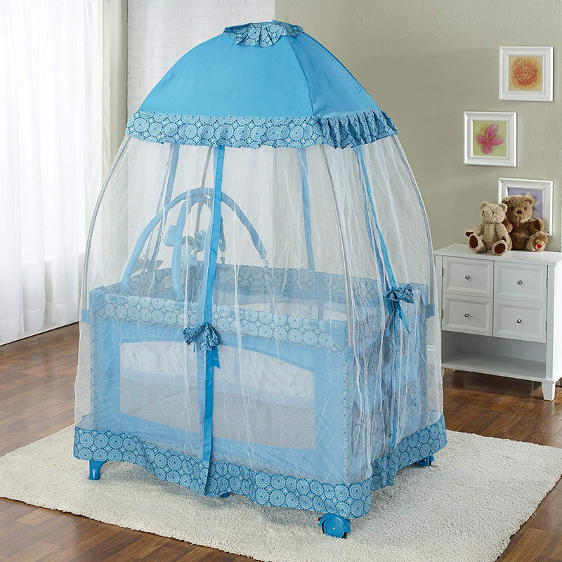 Big Oshi Portable Deluxe Playard With Canopy Net Topper, Blue