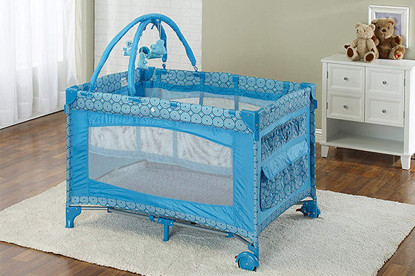 Big Oshi Portable Deluxe Playard With Canopy Net Topper, Blue