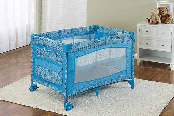 Big Oshi Portable Deluxe Playard With Canopy Net Topper, Blue