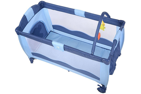 COSTWAY Portable Infant Baby Travel Cot, Bed Play Pen, Child Bassinet Playpen Entryway, with Mat 2 in 1 (Blue)