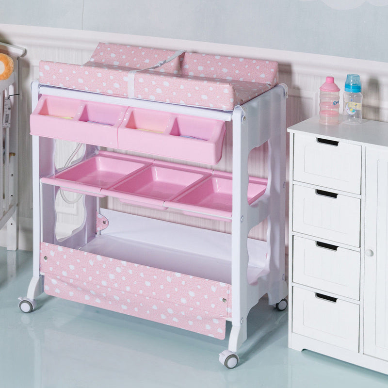 Costway Baby Infant Bath Changing Table Diaper Station Nursery Organizer Storage with Tube