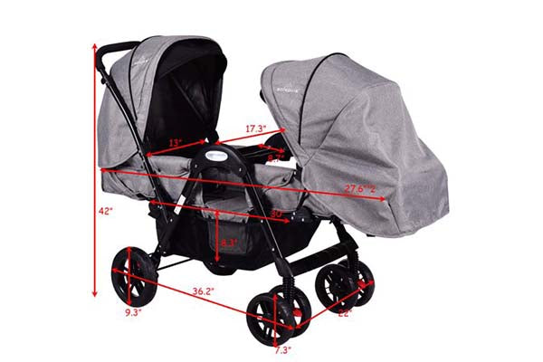 Costway Foldable Face To Face Twin Baby Stroller Double Kids Infant Reclining Seats Gray