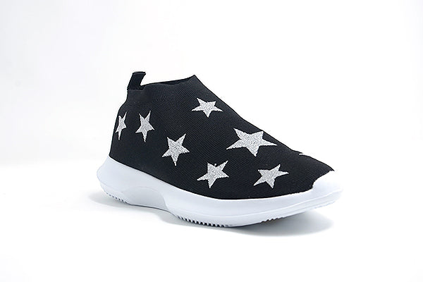 Venettini Girls 51-Galaxy Black Knit and Silver Print Sneaker