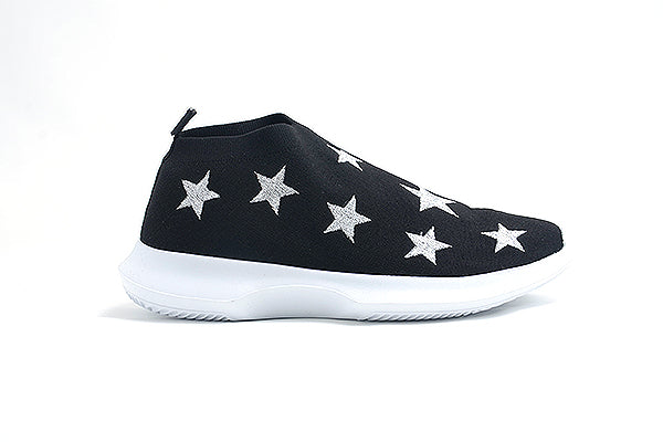 Venettini Girls 51-Galaxy Black Knit and Silver Print Sneaker