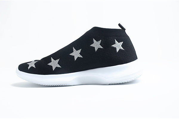 Venettini Girls 51-Galaxy Black Knit and Silver Print Sneaker