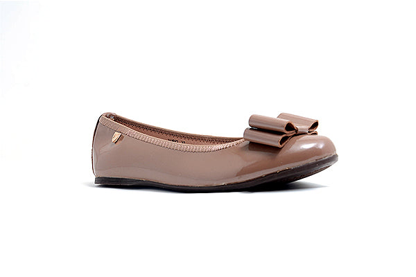 Venettini Girls 55-Pana2 Taupe Patent Leather Flat Shoe