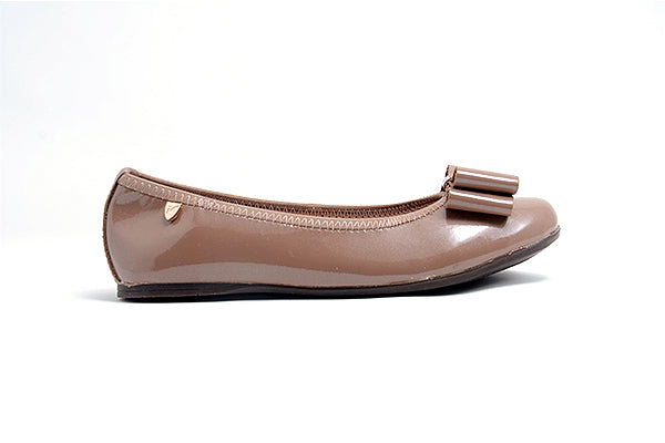 Venettini Girls 55-Pana2 Taupe Patent Leather Flat Shoe