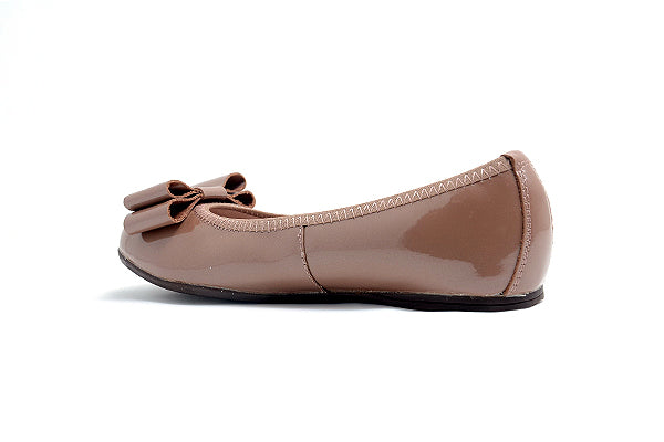 Venettini Girls 55-Pana2 Taupe Patent Leather Flat Shoe