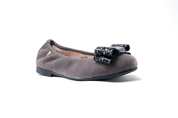 Venettini Girls 55-Pana2 Grey Velvet Leather Flat Shoe