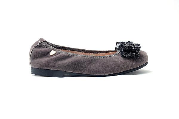 Venettini Girls 55-Pana2 Grey Velvet Leather Flat Shoe