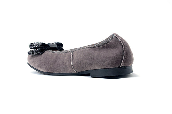 Venettini Girls 55-Pana2 Grey Velvet Leather Flat Shoe