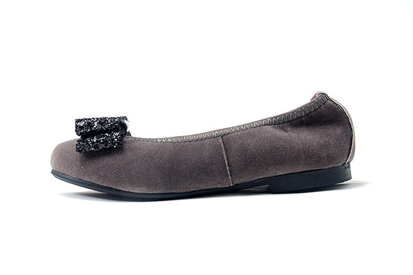 Venettini Girls 55-Pana2 Grey Velvet Leather Flat Shoe