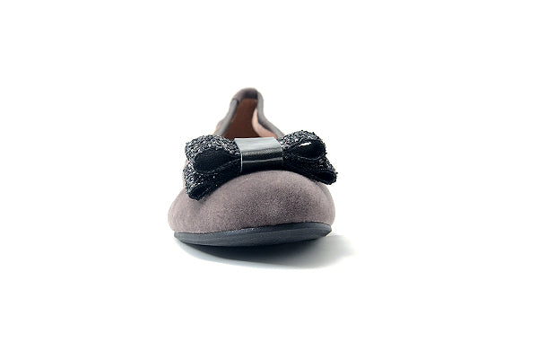 Venettini Girls 55-Pana2 Grey Velvet Leather Flat Shoe