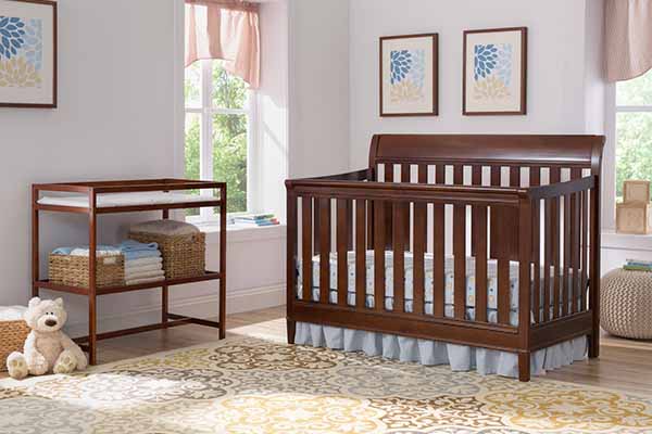 Delta Children Harbor 4-in-1 Convertible Crib with Bonus Changing Table, Espresso