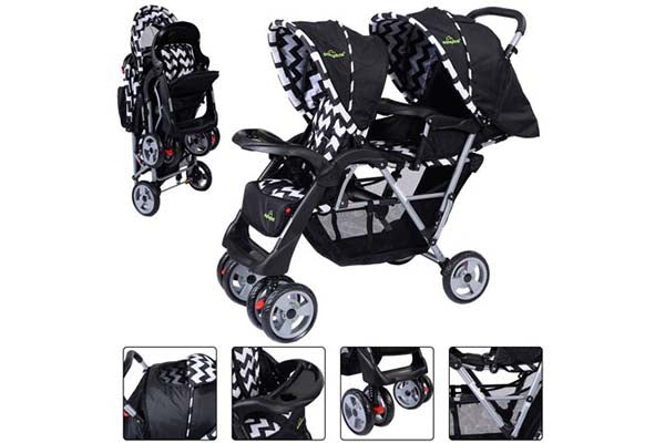 Safe Plus Foldable Twin Baby Double Stroller Kids Jogger Travel Infant Pushchair Black