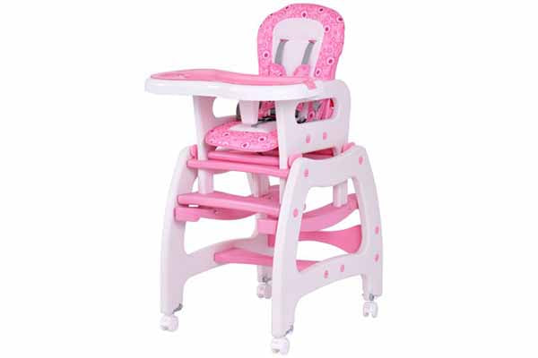 GHP Pink & White PP & Fabric Multi-functional Baby High Chair with Lockable Wheels